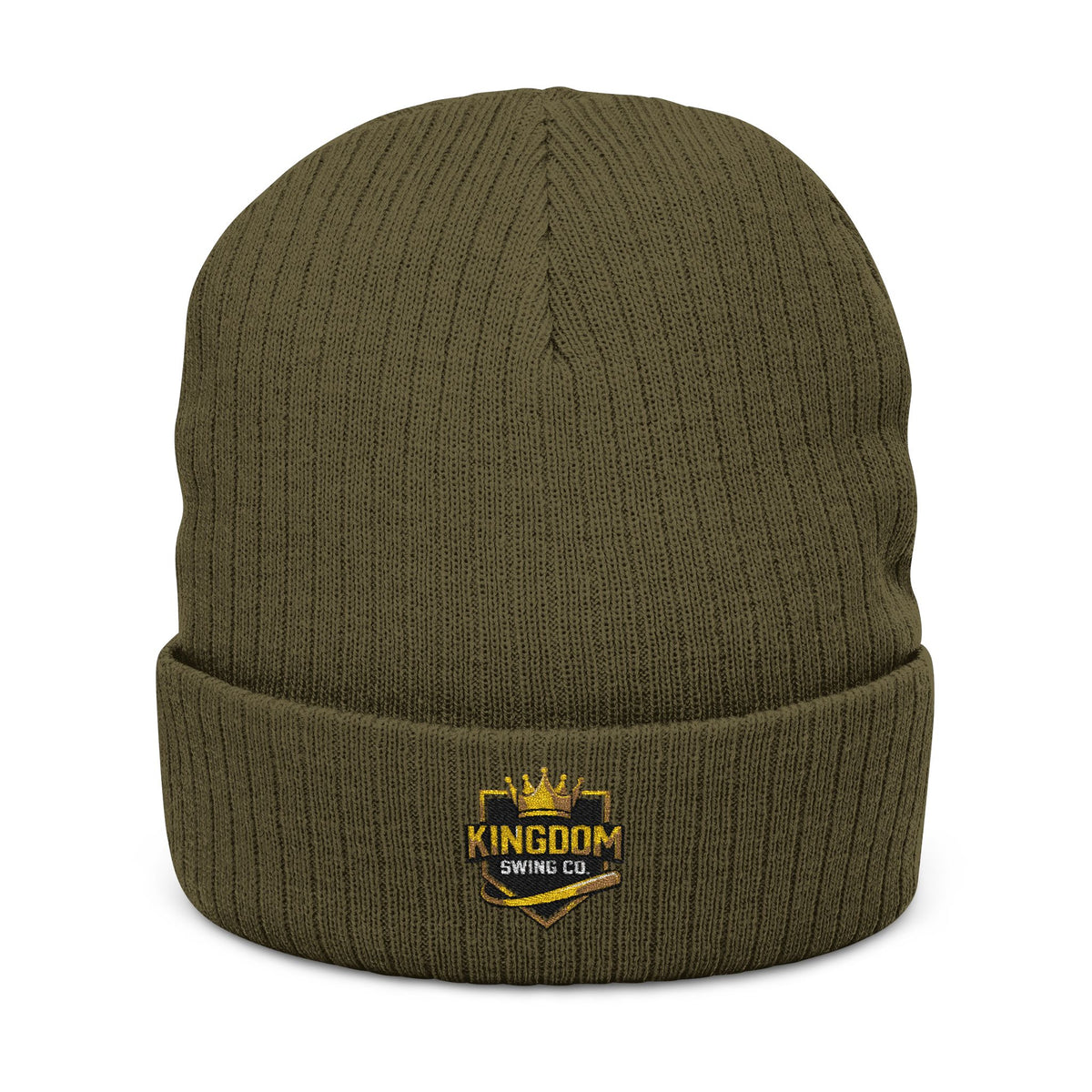Kingdom Swing Co. Black Embroidered Ribbed Knit Beanie