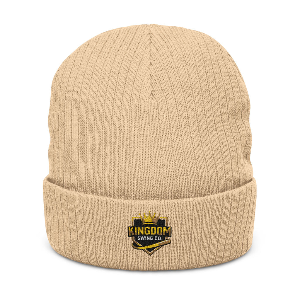 Kingdom Swing Co. Black Embroidered Ribbed Knit Beanie