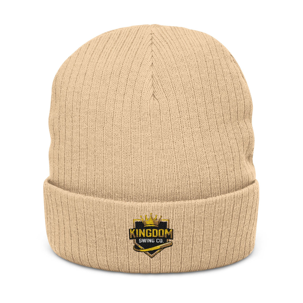 Kingdom Swing Co. Black Embroidered Ribbed Knit Beanie