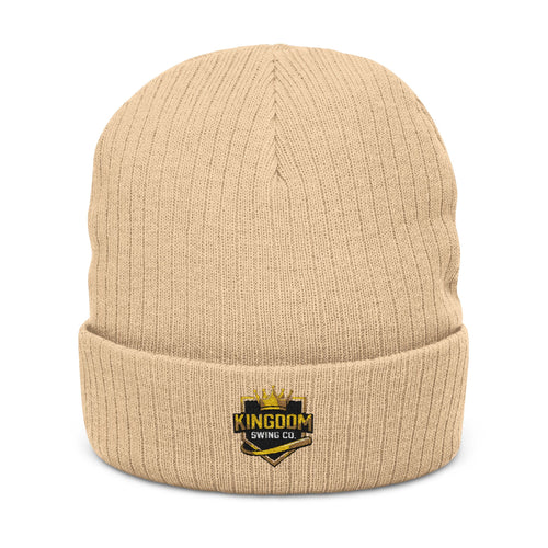 Kingdom Swing Co. Black Embroidered Ribbed Knit Beanie