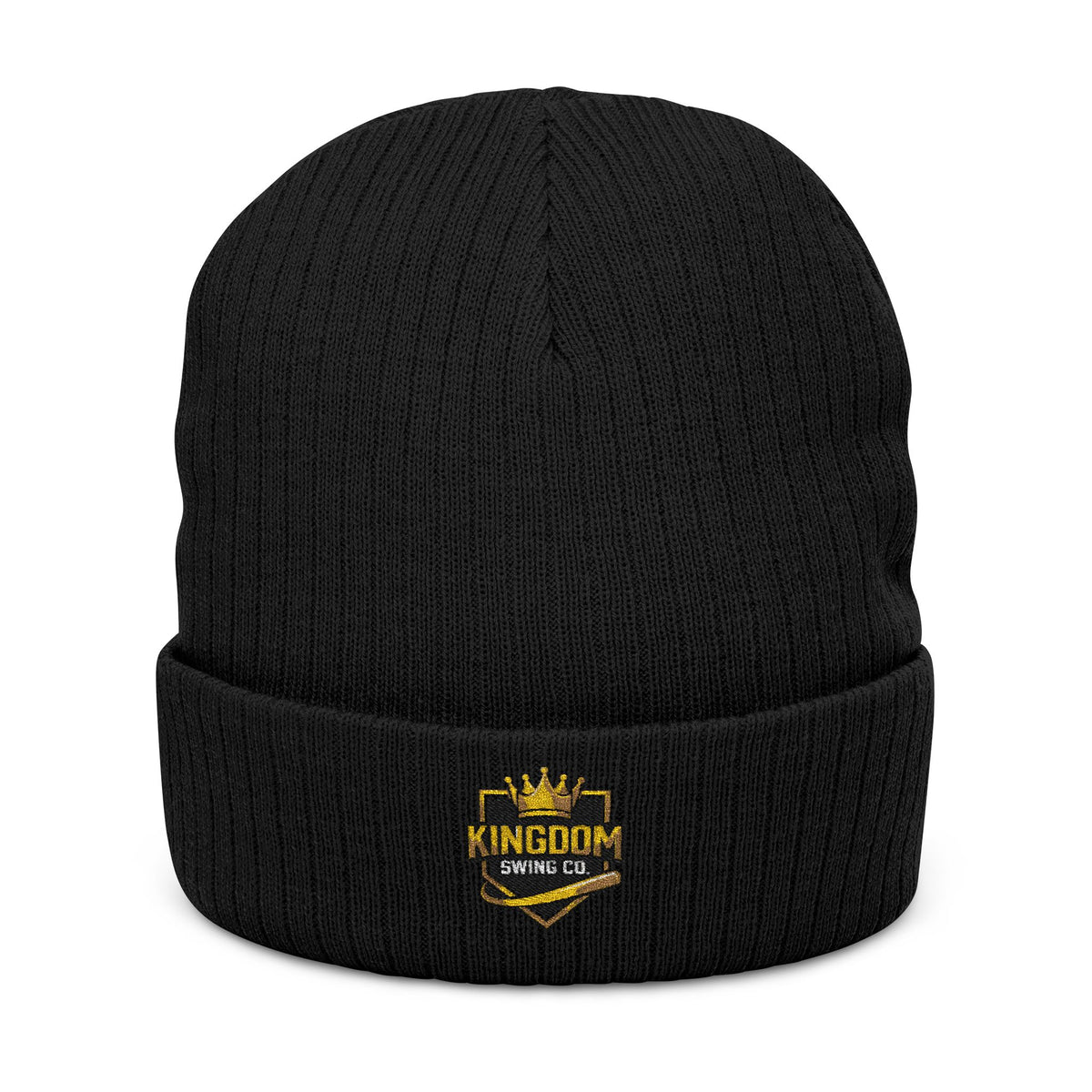 Kingdom Swing Co. Black Embroidered Ribbed Knit Beanie