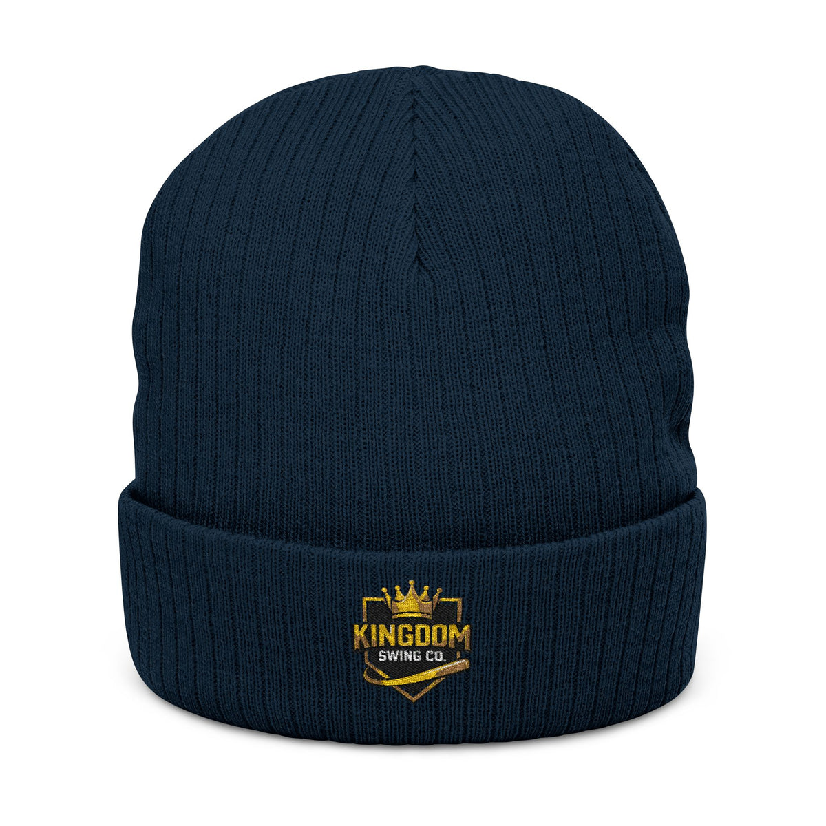 Kingdom Swing Co. Black Embroidered Ribbed Knit Beanie